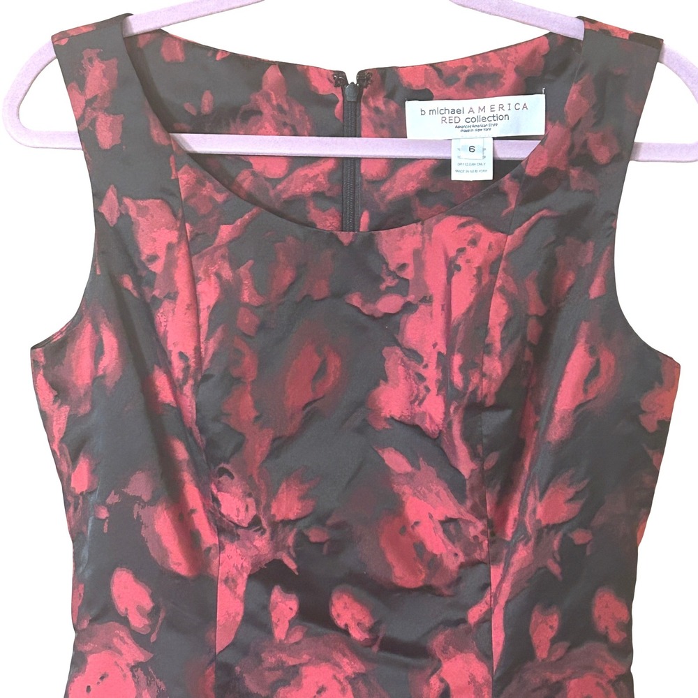B Michael America Red Collection Dress 6 Floral Jacquard Fit & Flare